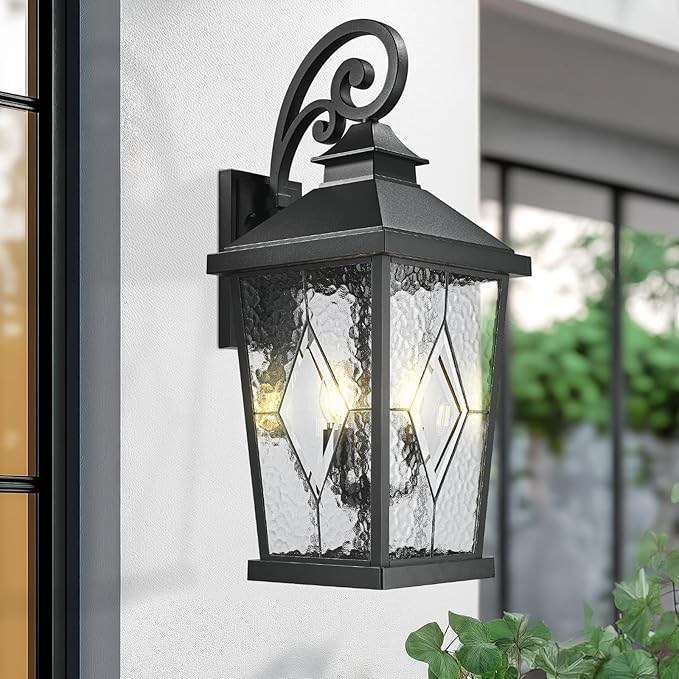 Emliviar Outdoor Light Fixture for Porch, 27-Inch Extra Large Exterior Porch Lantern Light, Waterproof Aluminum Outdoor Wall Sconce in Black Finish, WE301BL-SD BK