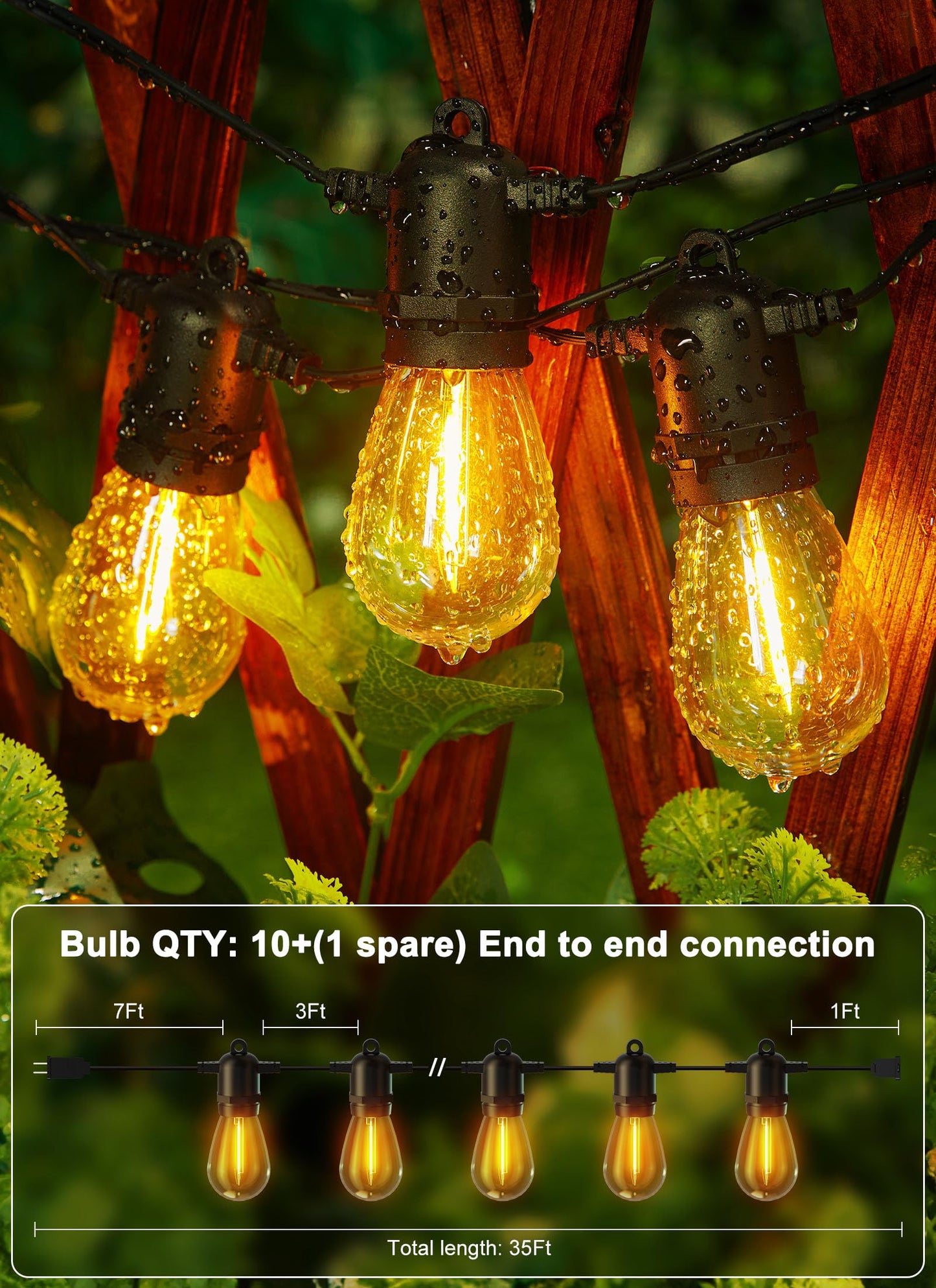 Brightown Outdoor String Lights 35FT with 10+1 Shatterproof Edison Bulbs, Waterproof Hanging Patio Lights Outside for Backyard Deck Garden Party Xmas Decor, 2700K