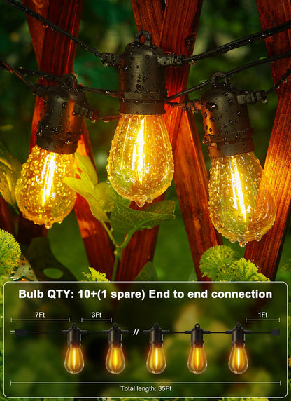Brightown Outdoor String Lights 35FT with 10+1 Shatterproof Edison Bulbs, Waterproof Hanging Patio Lights Outside for Backyard Deck Garden Party Xmas Decor, 2700K