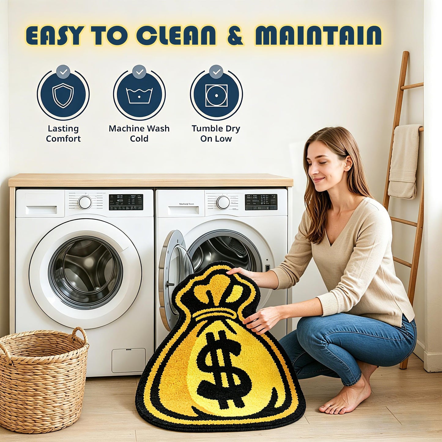 Didswuit Black-Gold Pouch Purse Tufted Rug, Cartoon Lucky Money Bag Print Carpet, Funky Golden Money Bag Bath Mat, 19.7"x15.8" Soft Bedroom Living Room Doormat Decor Floor Mat Washable