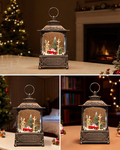 Christmas Snow Globes Light up Snowglobes Christmas Lantern with 8 Songs, 10.43" Christmas Snow Globes for kids adults, 6H Timer & Dual Power, Lighted Christmas Decorations Indoor, Gifts for Women Men