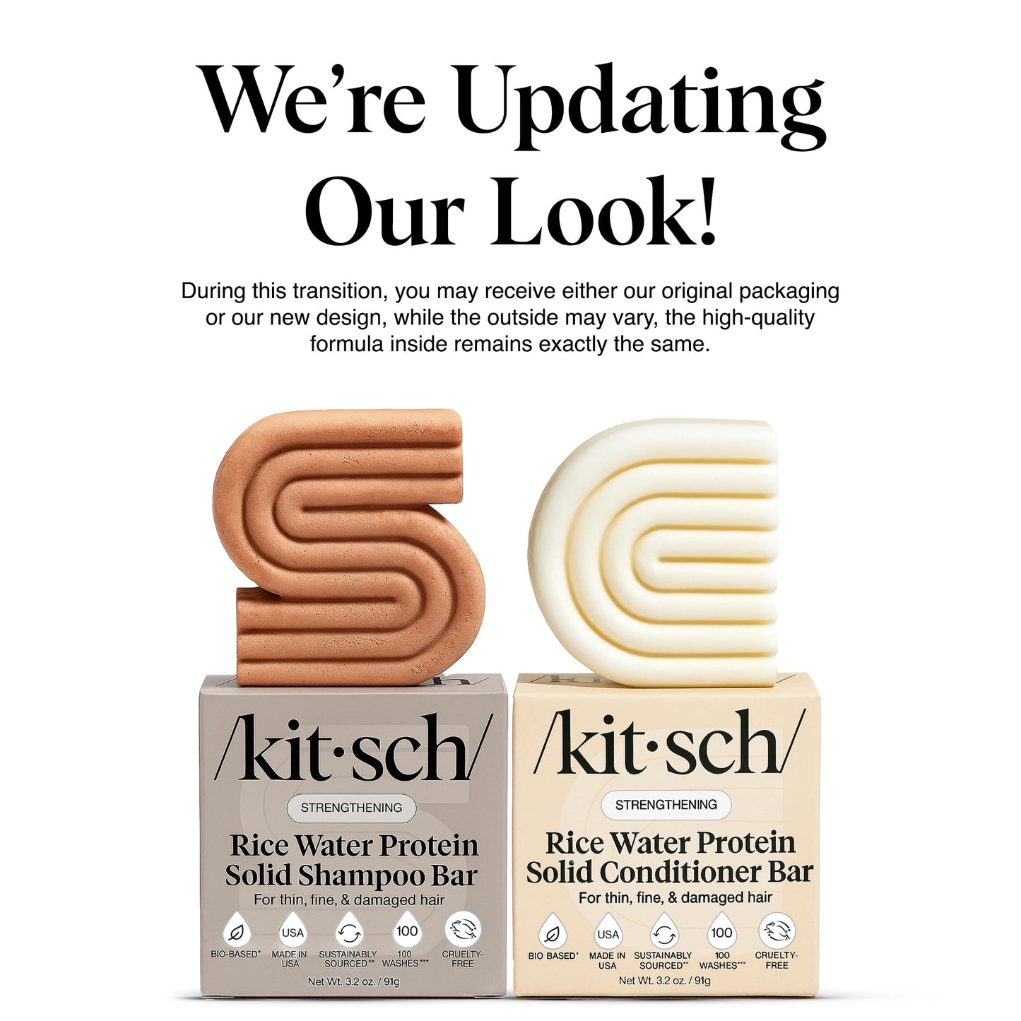 Kitsch Rice Water Shampoo & Conditioner Set - Solid Shampoo Bar & Conditioner Bar with Protein for Strengthening & Damage Repair - Paraben, Sulfate and Silicone Free - Nourishing Hair Care Set, 2pcs