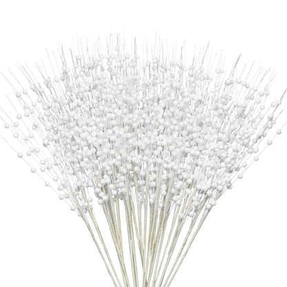 Joiedomi 24 Pcs Christmas Tree Berry Stem (White), Decorative Bead Sticks, Glittery Twigs, Picks, Branches for Christmas Tree, Small Vase, Holiday, Wedding, Party (17 Inches, White)