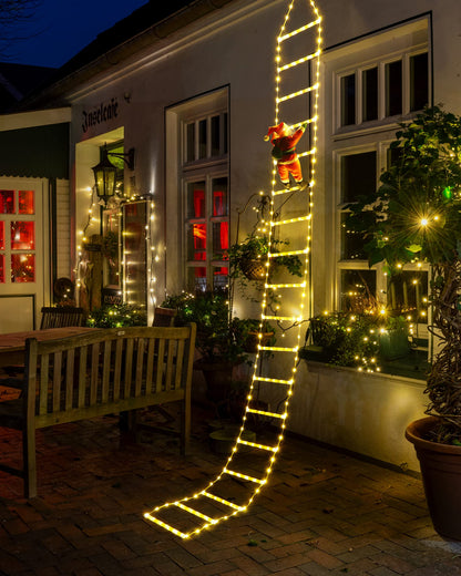 Christmas Decorations LED Ladder Lights with Climbing Santa Claus, 10ft Outdoor Christmas Decorative Lights - 8 Modes Xmas Lights Tree for Home Holiday Wall Window Xmas Decor (Warm White)