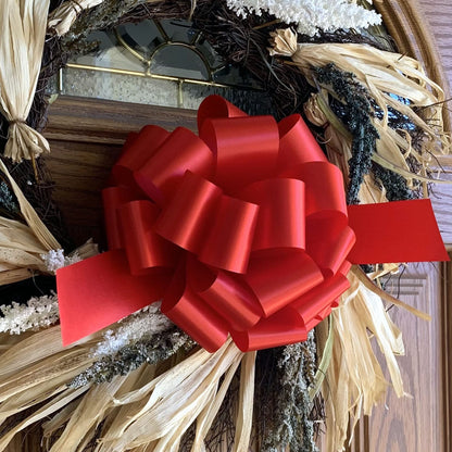 Large Red Ribbon Pull Bows - 9" Wide, Set of 6, Christmas, Wrapping, Wreath, Fundraiser, Decoration, Office, Big Gift Bows, Gift Basket, Valentine's Day, President's Day, Memorial Day. 4th ofJuly