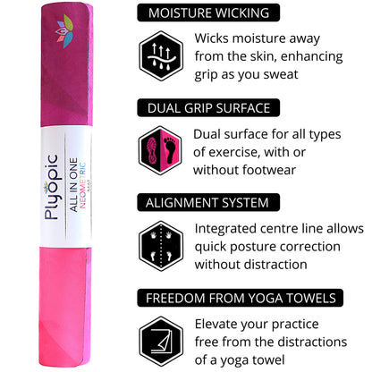 Plyopic. All In One Yoga Mat | Luxury Sweat-Grip Mat/Towel Combo | Ideal for Yoga, Hot Yoga, Bikram, Pilates, Workout & Exercise | Eco-Friendly Natural Rubber