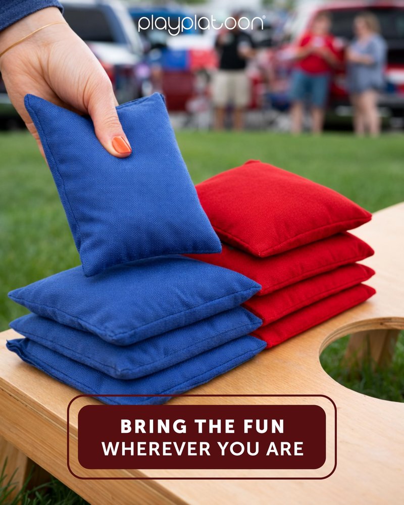 Premium Weather Resistant Duck Cloth Cornhole Bags - Set of 8 Bean Bags for Corn Hole Game - 4 Red & 4 Blue