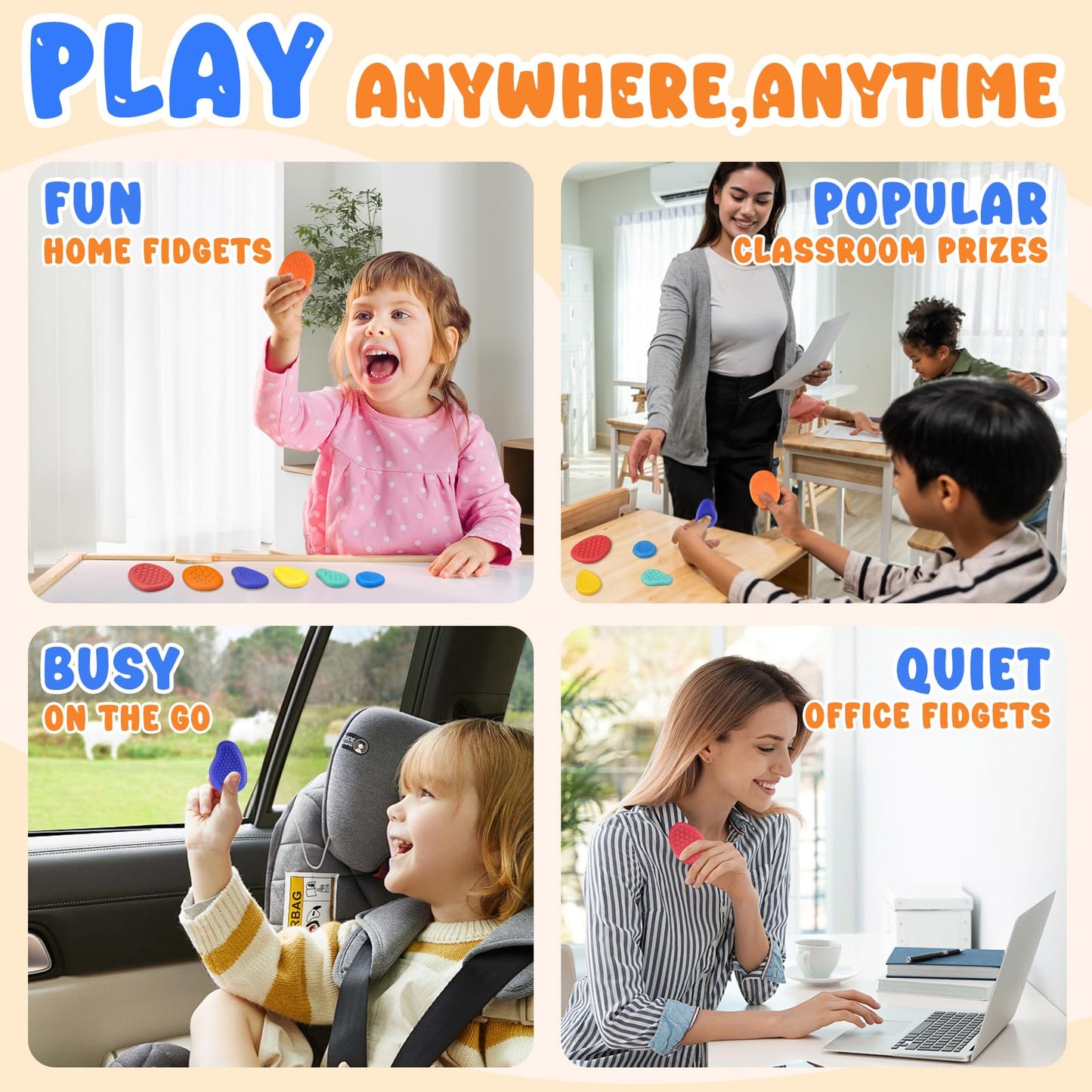 Fidget Sensory Toys for Kids & Adults with Autism ADHD: 6-Pack Silent Small Anxiety Relief Items, Quiet Fidgets & Worry Stones for Classroom Prizes, Mini Desk Toys for Calm Down, Stress Relief Gifts