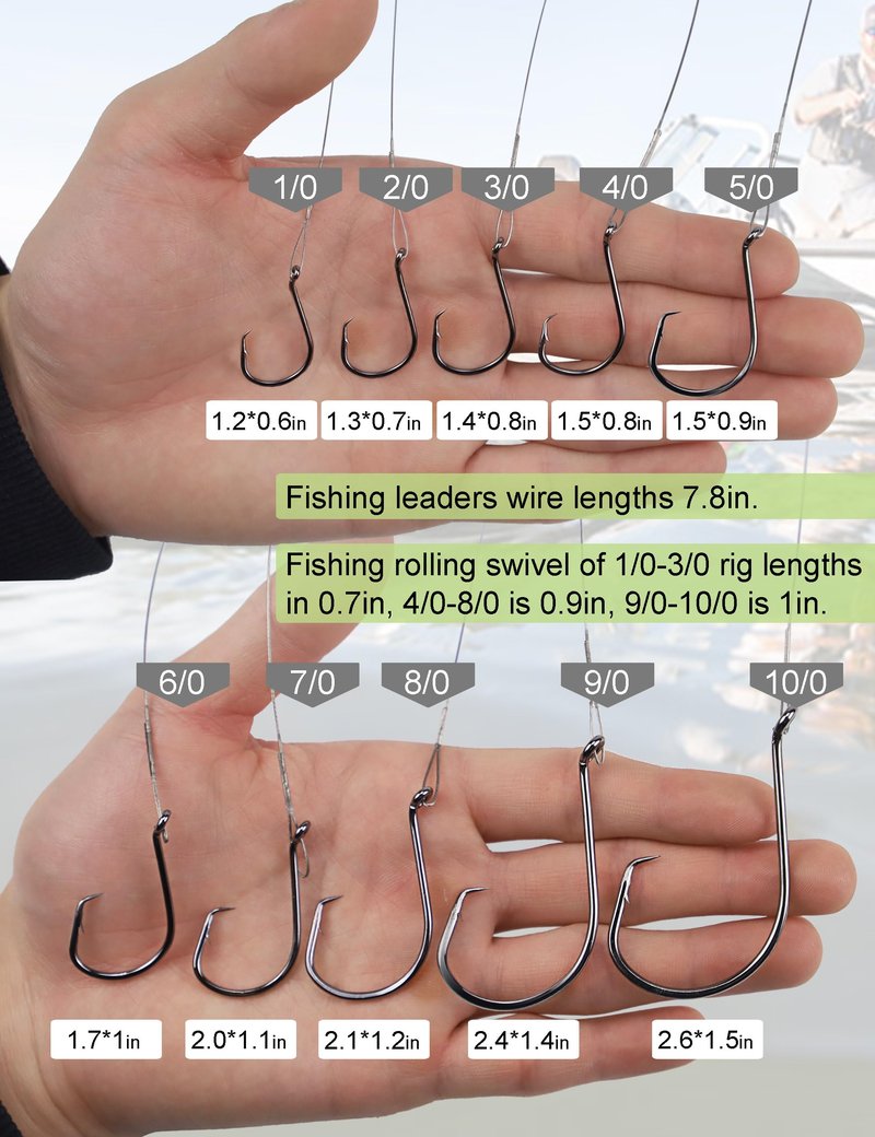 YVUDW Pre-Rigged Fishing Hooks with Steel Wire Leader, Saltwater 30pcs Catfish Octopus Hooks Rig Anti-Bite Stainless Steel Trace Trout Hooks