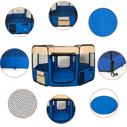 BIGWING Style Puppy Playpen,Oversize Dog Playpen,Portable Foldable,Removable Top and Bottom,Indoor and Outdoor Use,With Carry Bag,(Blue,XL)
