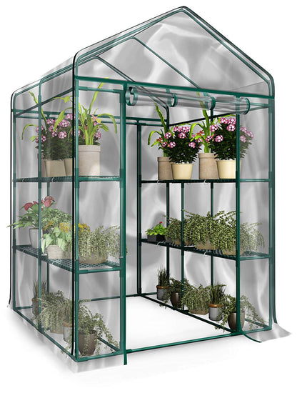 Home-Complete 514537FXW Walk-in Greenhouse-Indoor Outdoor with 8 Sturdy Shelves-Grow Plants, Seedlings, Herbs, or Flowers in Any Season-Gardening Rack, Green
