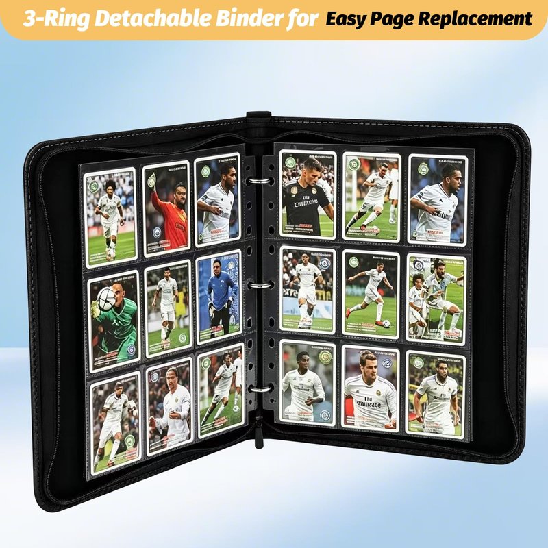 GERMUN 3 Ring 9 Pocket Zipper Card Binder, 720 Double Sided Standard PU Trading Card Album Folder for TCG & Sports Cards, Not Fit Top Loaders (DARK BLUE)