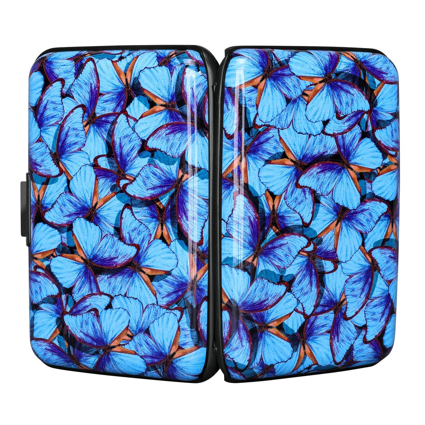 ELFISH RFID Blocking Credit Card Protector Aluminum ID Case Hard Shell Business Card Holders Metal Wallet for Men or Women (Blue Butterfly)