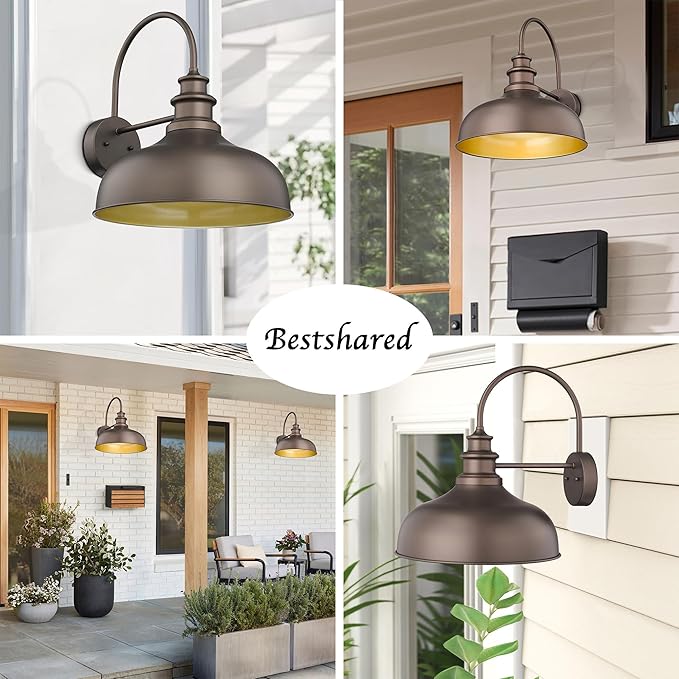 Bestshared 16" Large Gooseneck Barn Light Farmhouse Wall Outdoor Sconce Exterior Wall Mount Lighting Fixture Outside Patio Light for Porch Entryway Garage(ORB,16"-1PACK)