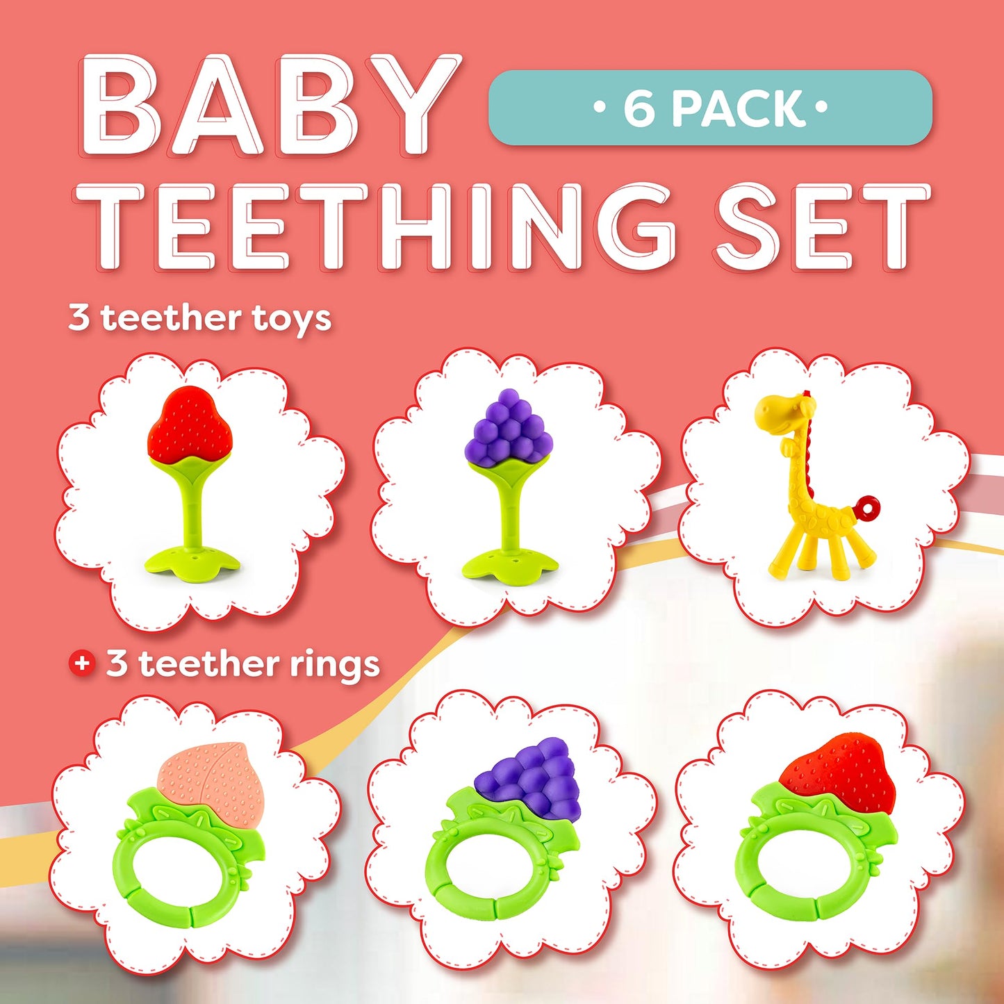 Baby Teething Toys 6-Pack | Newborn Teether Set | Food Grade Silicone | Freezer Safe | Soothing & Calming | BPA-Free | Frozen Teething Toys for Babies 0-6 Months | Essential Baby Gear