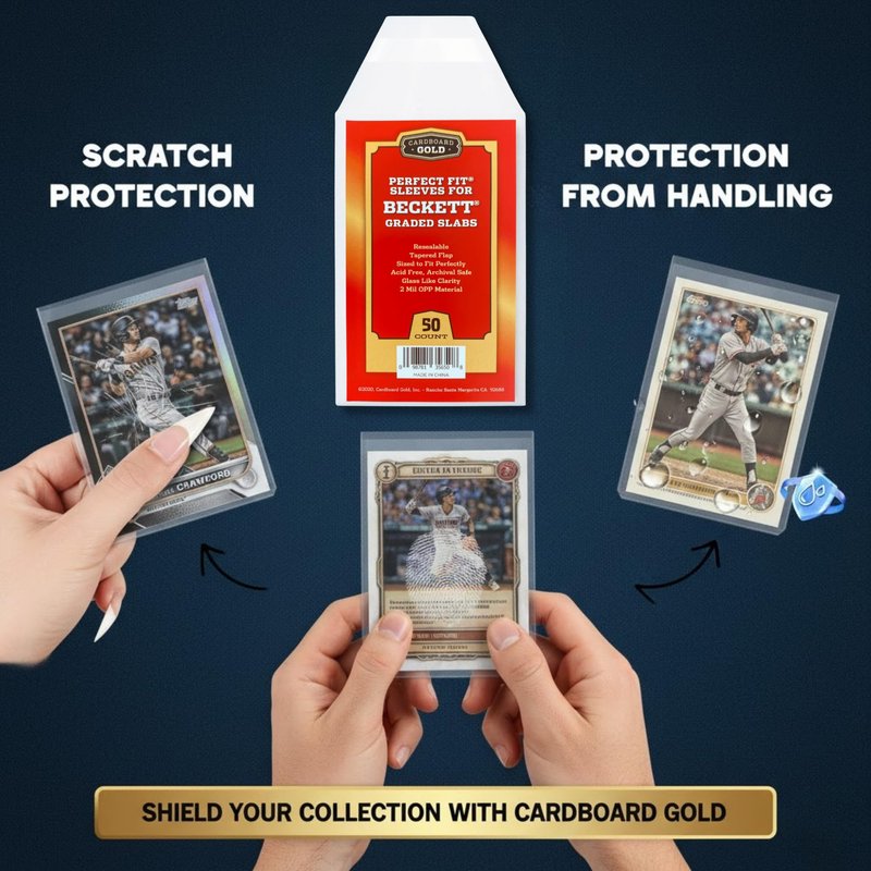 Cardboard Gold BGS Graded Card Sleeves 91.5x129.5mm - Crystal Clear 2mil OPP Slab Sleeves for Beckett Slabs - Perfect Fit Resealable Protection for Collectors - 50 Pack