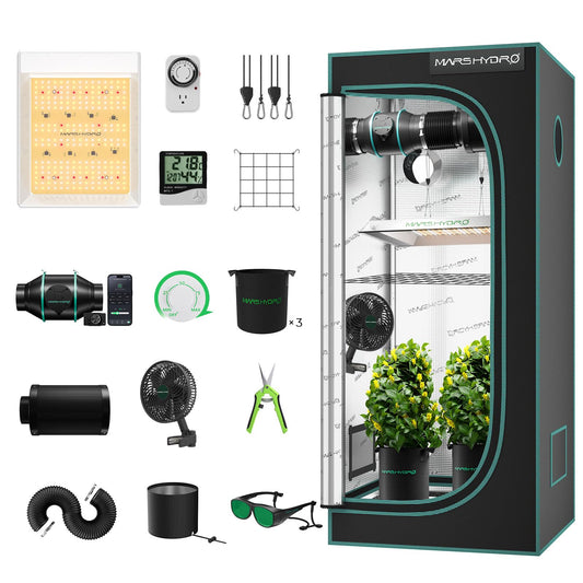 MARS HYDRO 2x2 Grow Tent Kit Complete System with 10 Speed Fan,100W Upgraded TS600 LED Dimmable Grow Light,24"x24"x55" 1680D High Reflective Mylar Grow Tent,4 inch Smart WiFi Control Ventilation Kit