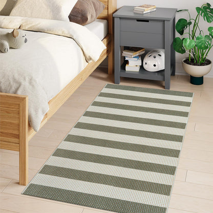 OJIA Outdoor Rug 3'x5', Washable Entryway Rugs Indoor Fall Front Door Mat Cotton Woven Checkered Front Door Rug Small Area Rug Halloween Doormat for Porch Kitchen Patio Bathroom (Green/White/Tan)