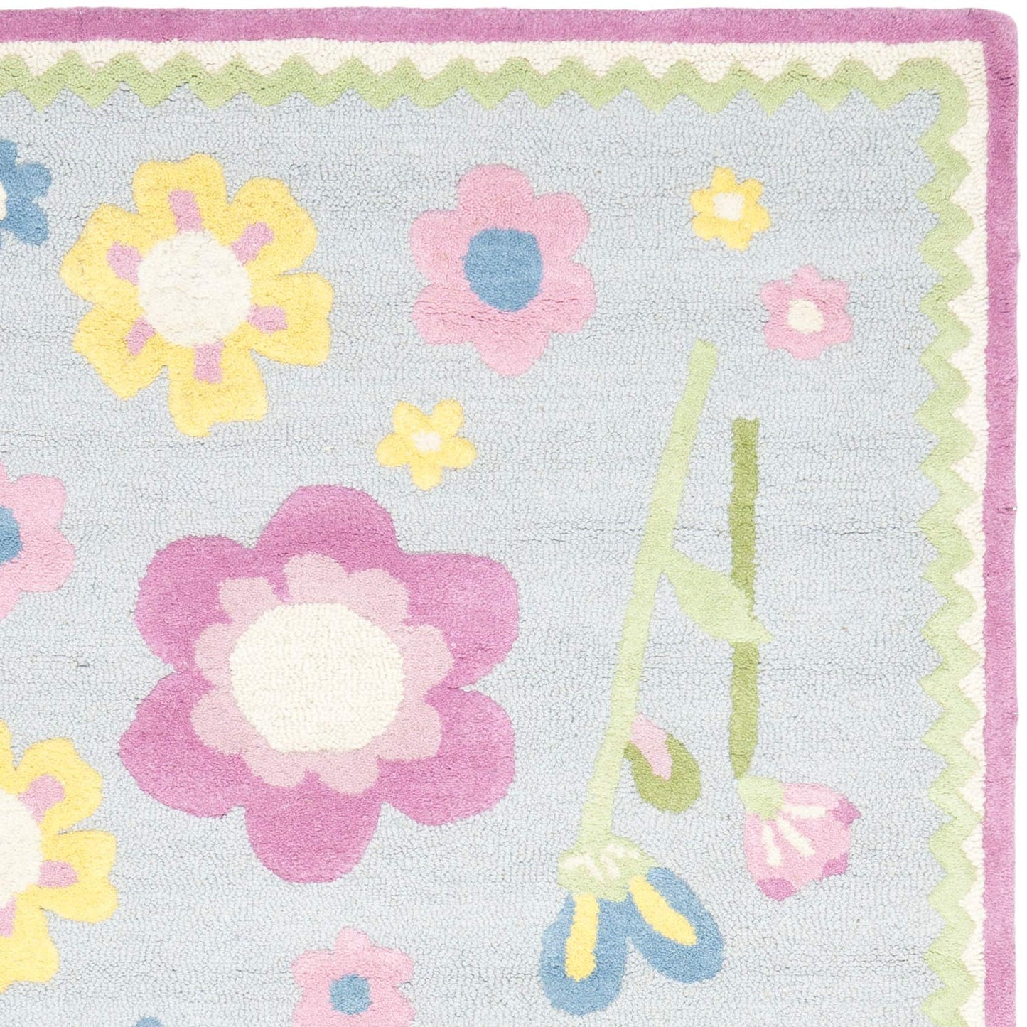 SAFAVIEH Kids Collection Area Rug - 6' x 9', Blue & Multi, Handmade Floral Wool, Ideal for High Traffic Areas in Living Room, Bedroom (SFK311A)