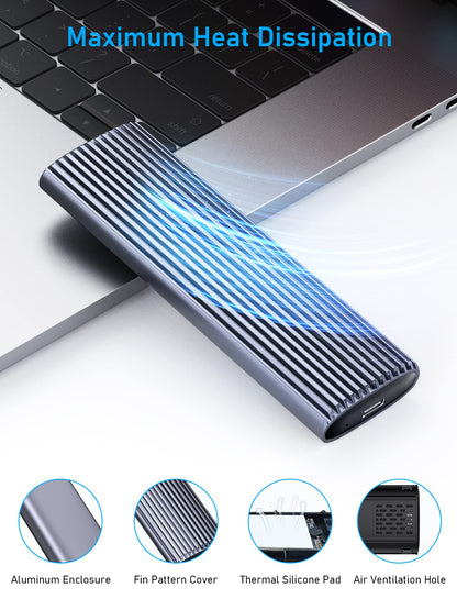 Beikell M.2 NVMe Enclosure, Tool-Free 10Gbps M2 SSD Enclosure USB 3.2 Gen 2 * 1 NVMe to USB Adapter for 2230/2242/2260/2280 M.2 SATA SSD of M-Key or M+B Key with USB C to C and USB A to C Cables