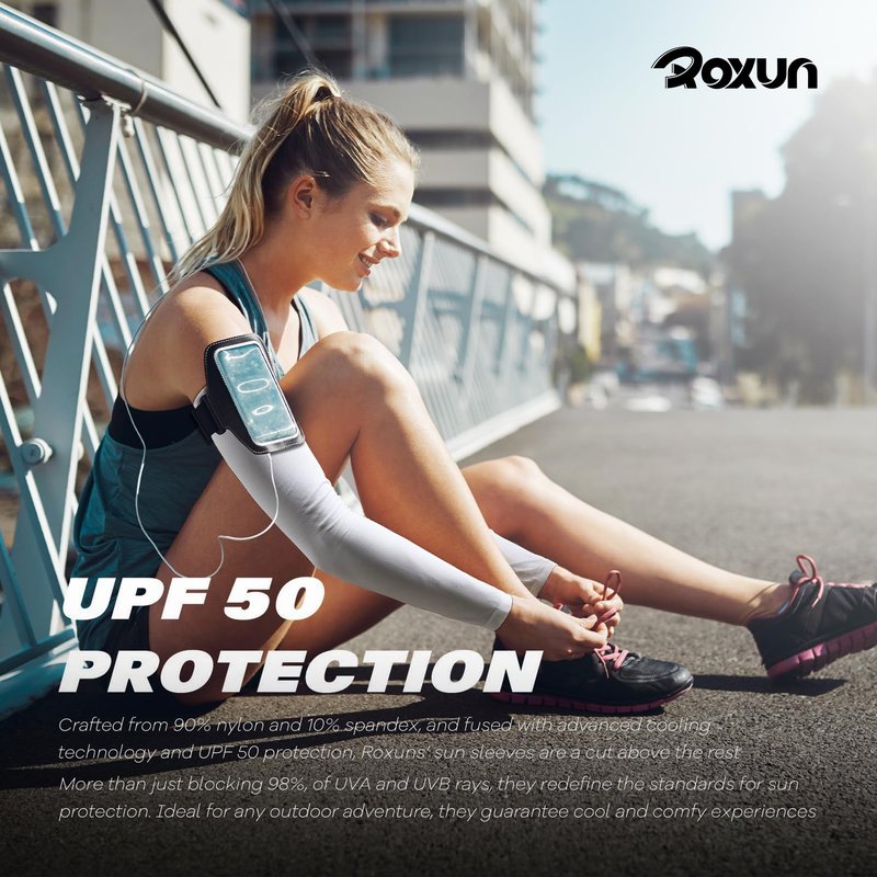 ROXUN 2 Pairs Arm Sleeves, Cooling UV Sun Protection Sports Compression for Men/Women Black+Pink