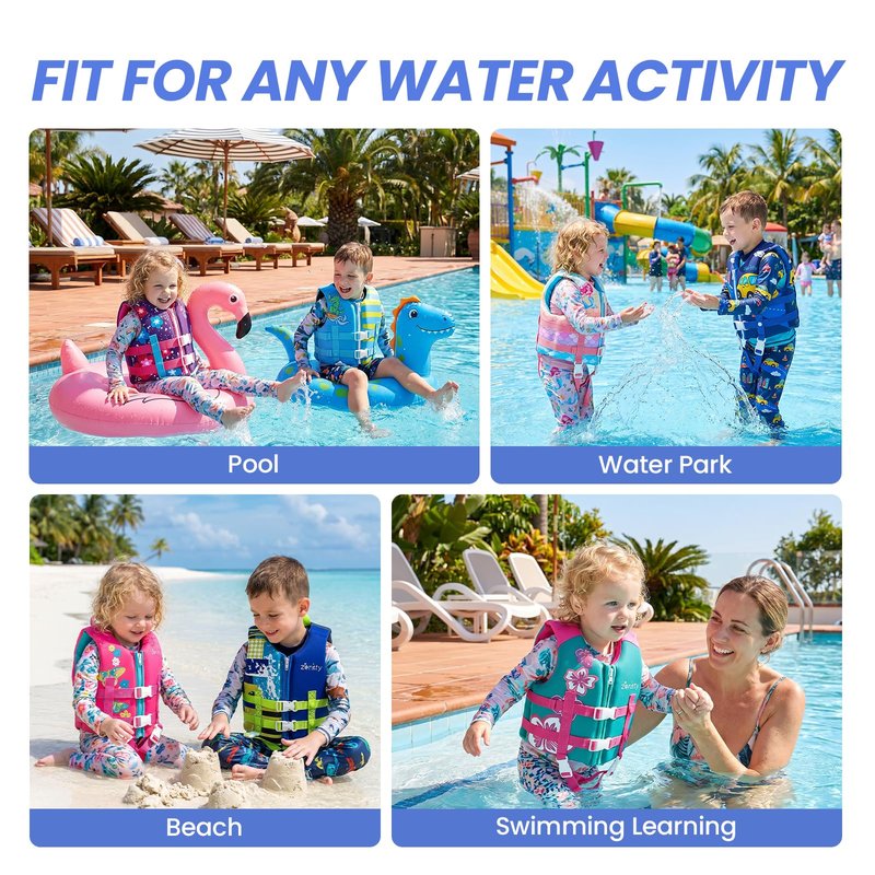 Zeraty Toddler Swim Vest Neoprene Kids Float Jacket Swimming Aid for Children with Adjustable Safety Strap Age 2-9+ Years/36-88Lbs