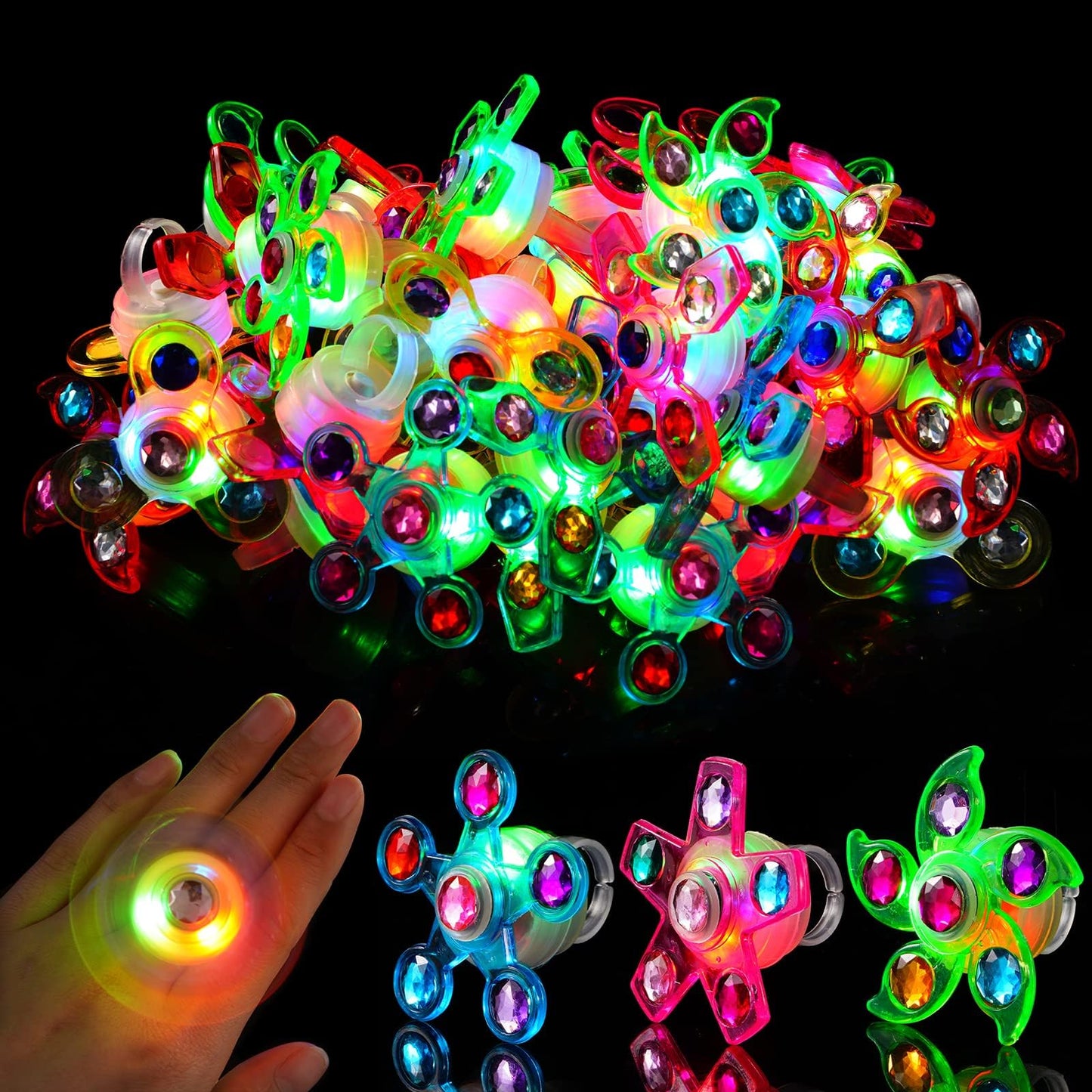 Mikulala 24 PCS LED Light Up Fidget Spinners Rings Halloween Party Favors for Kids 4-8 8-12 Goodie Treat Bag Stuffers Pinata,Birthday Gifts Goodie Bag Stuffers,Glow in The Dark Party Supplies