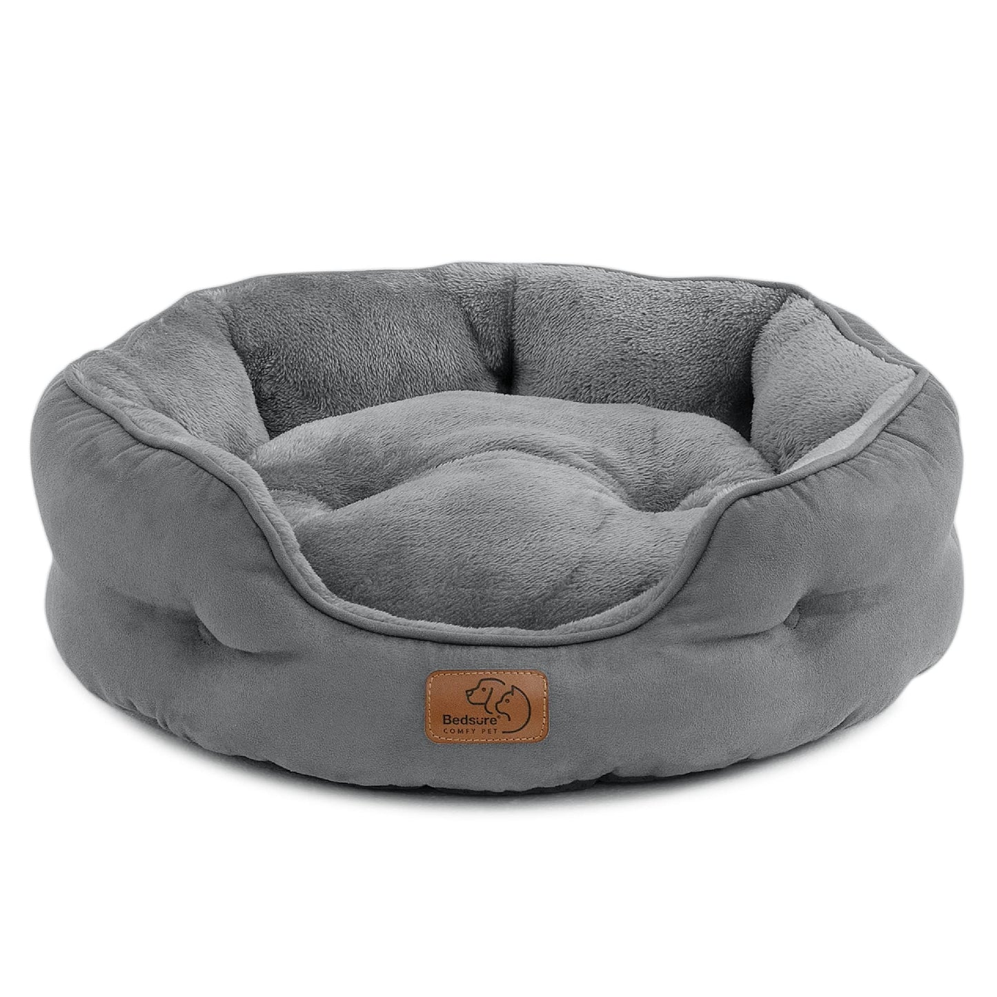 Bedsure Cat Bed for Indoor Cats - 51x48x15cm Round Washable Kitten Bed with Slip-Resistant Bottom and Reversible Cushion, Grey