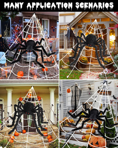Brighter Spider Webs Halloween Decorations Lights,250 Purple LED Light Up,8 Modes 16.4Ft Giant Spiderweb with Remote Control,48'' Giant Spider,Halloween Decor for Yard Outside