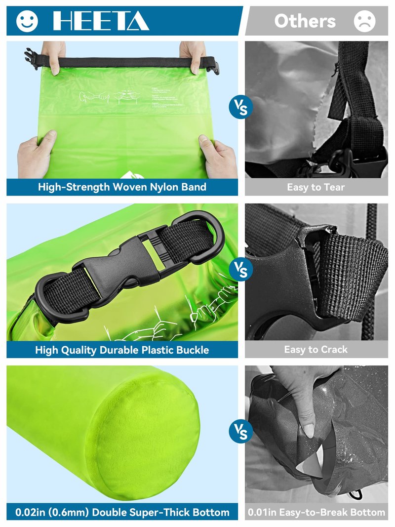 HEETA Dry Bag Waterproof for Women Men, Roll Top Lightweight Dry Storage Bag Backpack with Phone Case for Travel Swimming Boating Kayaking Paddle Board Camping Beach Accessories (Lemon Green, 10L)