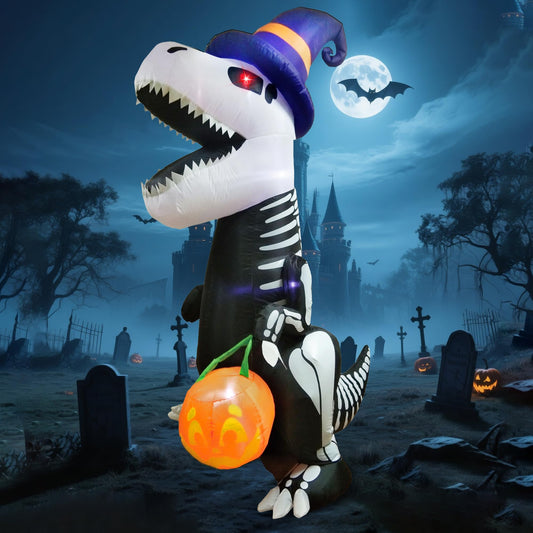Joiedomi 8 FT Halloween Inflatables Outdoor Decorations, Halloween Blow Ups for Yard, Inflatable Skeleton Dinosaur with Pumpkin for Outside Garden Decor