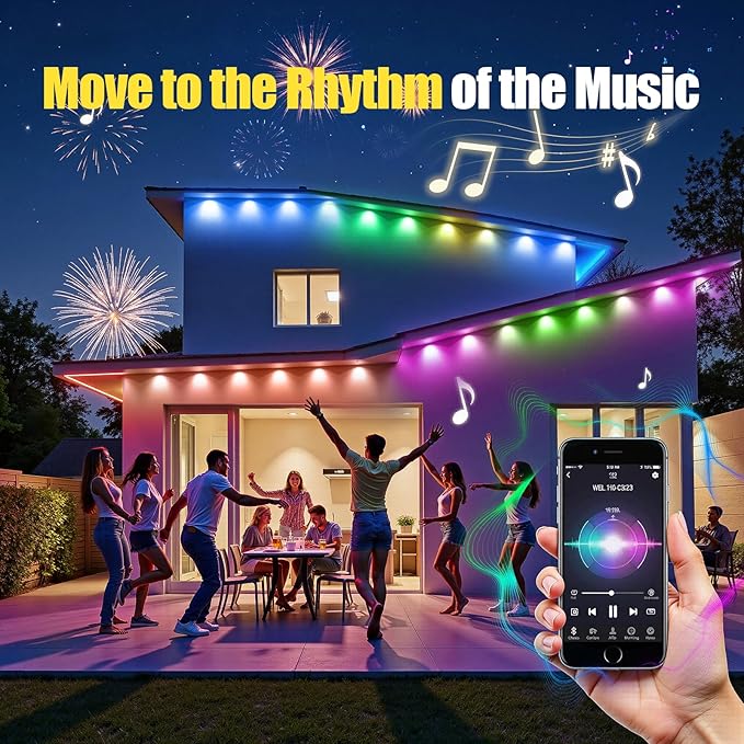 Permanent Outdoor Lights for House, 300ft RGB+IC Smart LED Eaves Lights, IP67 Waterproof Outdoor Lighting with App/Remote Control for Halloween, Christmas, Holiday, Daily, Party