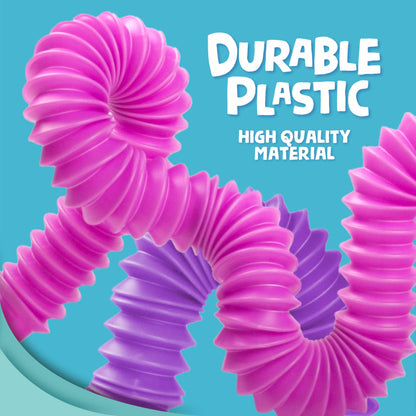 BUNMO Pop Tubes – Large 4-Pack Sensory & Fidget Tubes for Kids 3+ | Stretch, Connect & Pop | Creative STEM Play & Fine-Motor Practice | Vibrant Colors | Non-Mouthable Toy