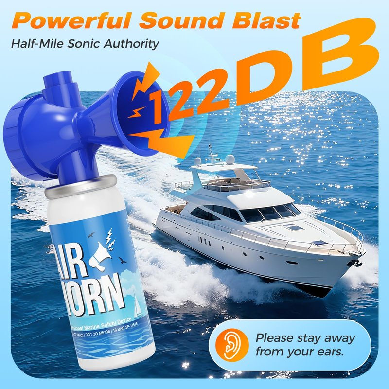Nicehill 2 Pack Air Horn, 122dB Loud Safety Air Horns for Boating Emergency & Sporting Events, Handheld Marine Horn with Easy Button Operation for Warning Signals & Alerts, 1.4oz, Blue
