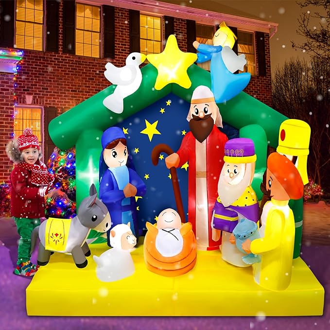 6.5FT Christmas Inflatables Nativity Scene Outdoor Decorations The Birth of Jesus Scene Christmas Blow ups Built in LED Lights Inflatable Christmas Decorations for Garden Lawn Patio