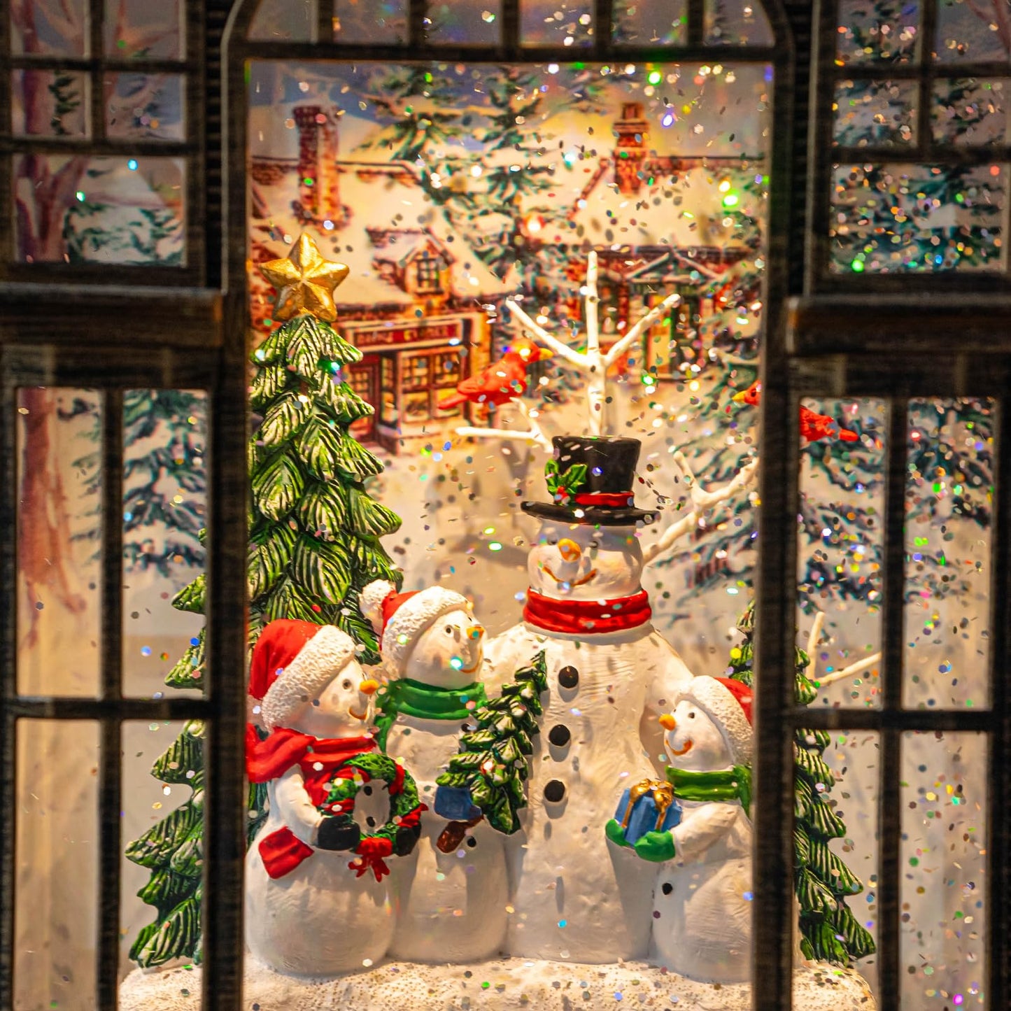 Christmas Snow Globe Swirling Glittering Snowman Choir Manger Scene, USB Lined/Battery Operated Lighted Snowman Carolers Musical Water Lantern for Christmas Festival Decoration Gifts