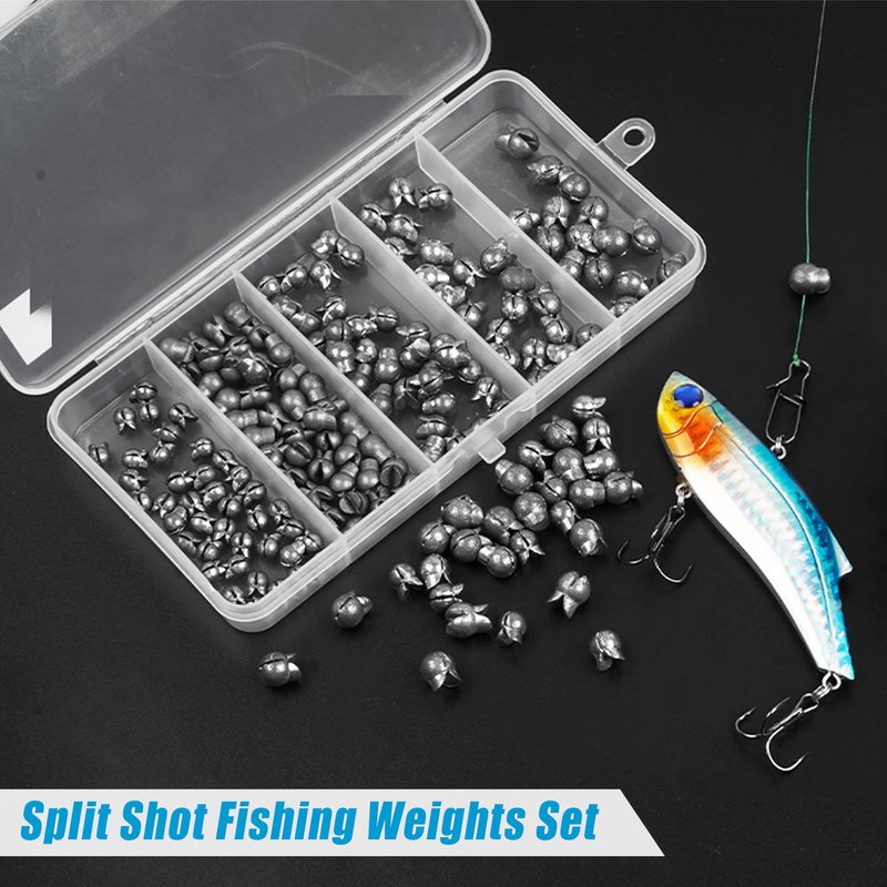 Split Shot Fishing Weights Kit, 180/210pcs Removable Round Fishing Weights Sinkers Clip On Shot Weights Fly Fishing Line Sinkers Fishing Sinkers for Freshwater Saltwater