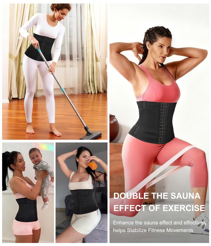 LEINIDINA Waist Trainer for Women Corset Shapewear Segmented Sweat Waist Trimmer for Women Workout Belt Black-blue