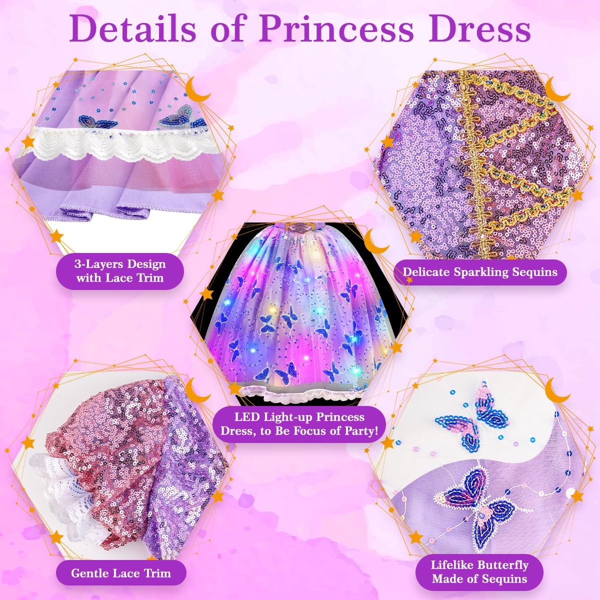 Meland Princess Dresses for Girls - Light Up Princess Costume for Little Girls, Halloween Costumes for Toddler Age 3-10, Birthday Gift for Girl (5-6 Years)