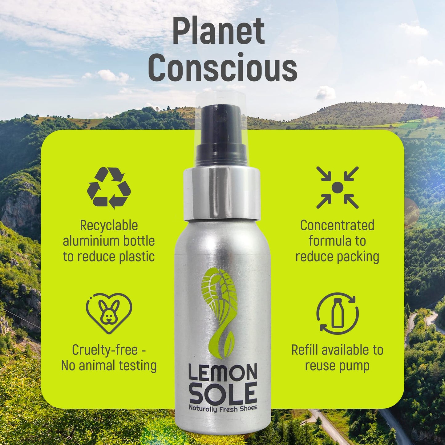 Lemon Sole Natural Shoe Freshener & Deodoriser with 6 Powerful Essential Oils for Long-Term Odour Control, Great for Sports, Fresh Lemon Scent. Lemon Fresh shoes every day.
