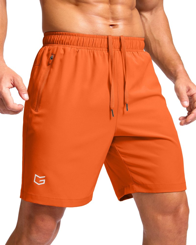 G Gradual Men's Athletic Running Shorts with Zipper Pockets Quick Dry 7"/ 5"/ 9" Workout Gym Shorts for Basketball Hiking(Orange,7L)