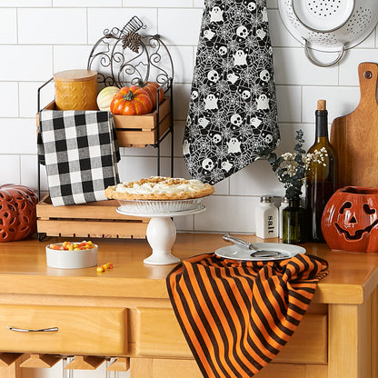 DII Halloween Hand Towels for The Kitchen Decorative Spooky & Fun Cotton Printed Dishtowel Set, 18x28, Haunted Objects, 2 Count