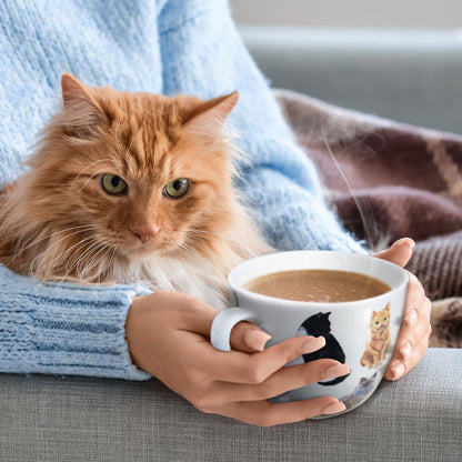 MFoffice Cute Cat Mugs for Daily Coffee and Tea, Premium 20 oz Bone China Coffee Tea Hug Mug, Perfect Holiday, Birthday, and Christmas Gift for Cat Lovers, Designed in England by Harvest Green Studio