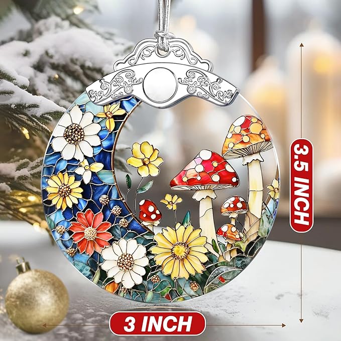 Mushroom Ornament – Christmas Decoration & Christmas Ornament; Stained Glass Holiday Decoration (Holiday Present, Bauble Present, Gift Idea, Gift Exchange) | Heirloom Keepsakes