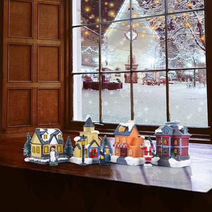 ZornRC Christmas Village Sets-Christmas Decorations,LED Lighted Christmas Village Houses with Figurines, Christmas Village Collection Indoor Room Decor - Collectible Buildings