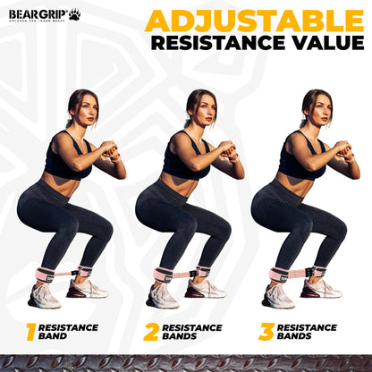 BEAR GRIP Resistance Bands with Ankle Straps – Glute & Leg Workout Equipment, Booty Bands for Women, Exercise Band for Kickbacks, Hip Thrusts & Home Gym Fitness Equipment (Black, Cables)