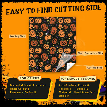 HTVSTD Halloween Pumpkin HTV Vinyl - 12 Sheets (12'' x 10'') Pumpkin HTV Heat Transfer Vinyl Patterned Iron On Vinyl for T-Shirts
