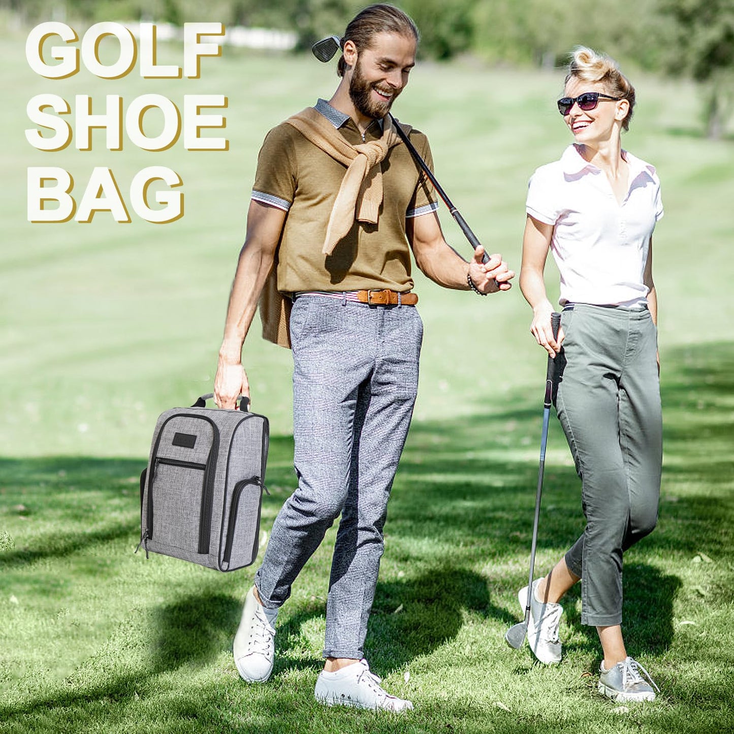 Goloni Golf Shoe Bag for Men & Women, Padded Travel Shoe Bag with Side Accessory Pockets,Sport Shoe Carrier for Golf Shoes,Socks,Tees & Balls,Durable & Lightweight Design (Gray)