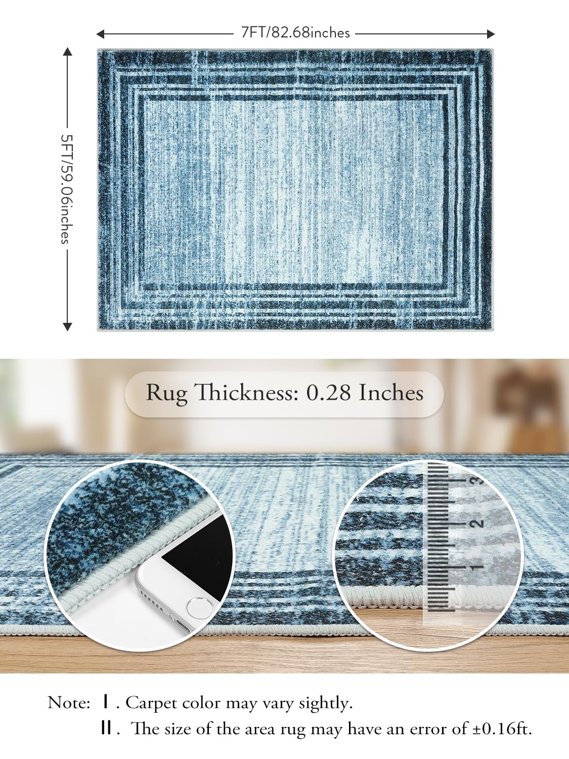 Lahome Abstract Area Rugs 5x7,Washable Modern Rugs for Living Room Non-Slip,Low-Pile Soft Rug Minimalist Bordered Floor Carpet for Bedroom Dining Room Entryway Indoor