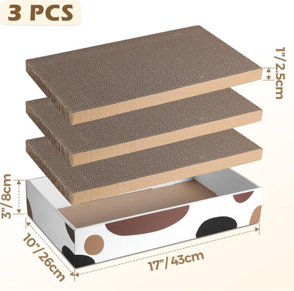 ComSaf Cat Scratching Board Mat, Reversible Cardboard Scratcher Bed 43 x 26 x 8 cm, 3 Pack Durable Scratch Pad for Indoor Cats, Grinding Claws, Playing, Sleeping